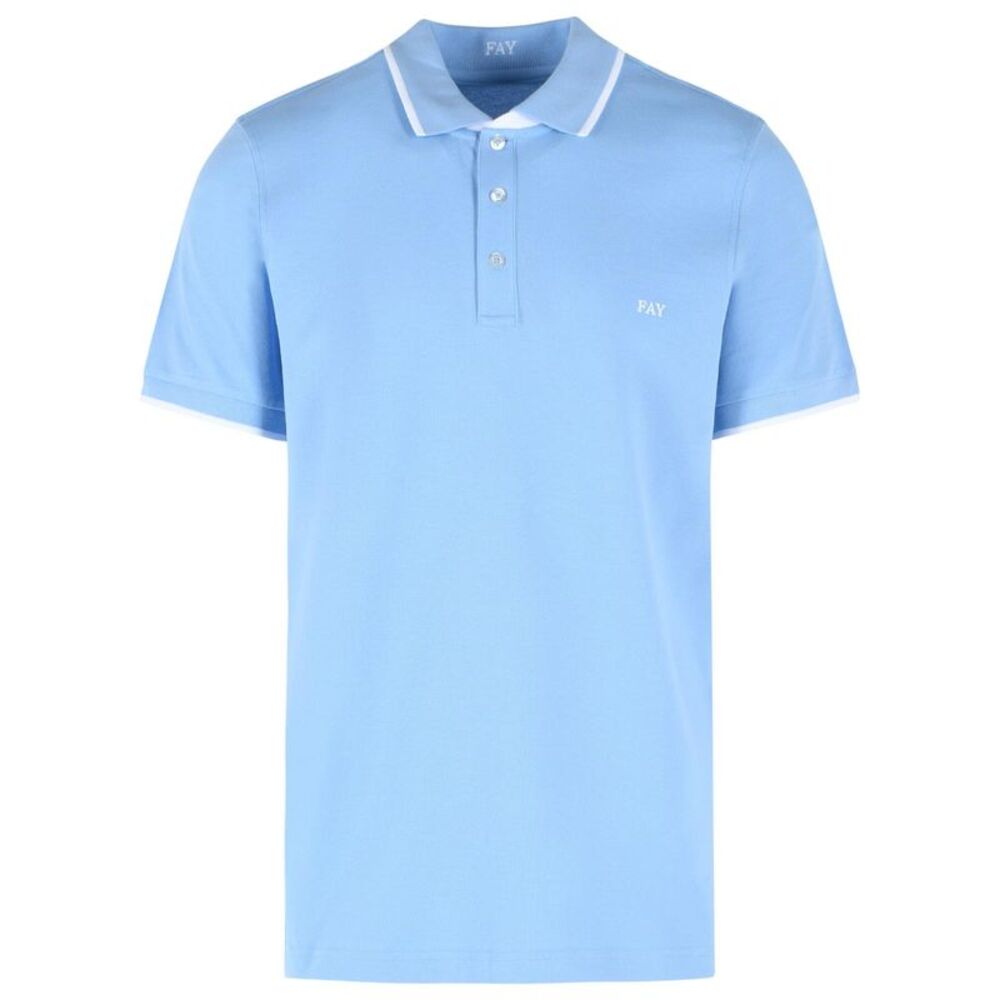 Fay Light Blue Stretch Cotton Polo Shirt Men